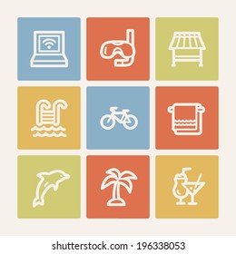 Vacation web icons, color square buttons
