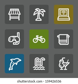 Iconos web de vacaciones, botones planos