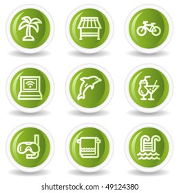 Iconos web de vacaciones, botones de círculo verde