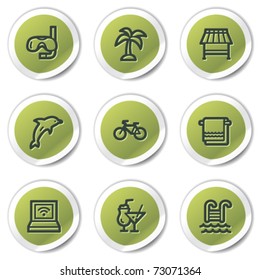 Vacation web icons, green circle stickers