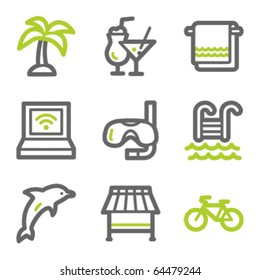 Vacation web icons, green and gray contour series