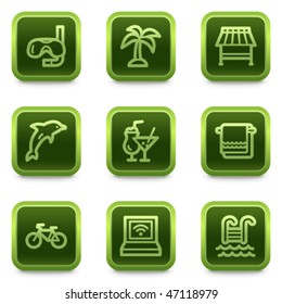 Iconos web de vacaciones, series de botones cuadrados verdes