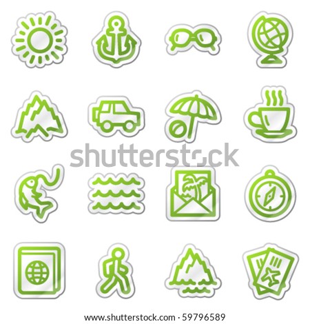 Vacation web icons, green sticker series