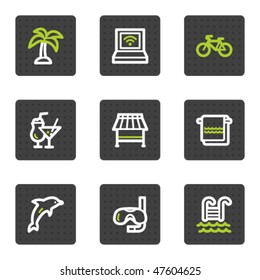 Vacation web icons, grey square buttons series