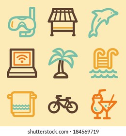 Iconos web de vacaciones establecidos en estilo retro