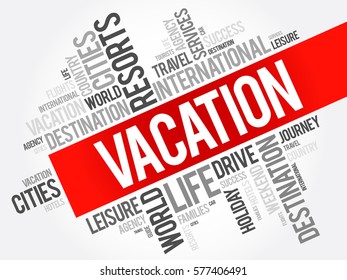 Vacation word cloud collage, travel concept background