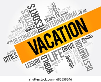 Vacation word cloud collage, travel concept background
