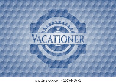 Vacationer blue hexagon emblem. Vector Illustration. Detailed.
