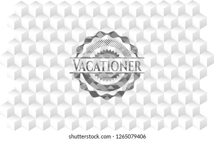 Vacationer grey emblem with geometric cube white background