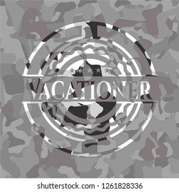 Vacationer on grey camouflaged pattern