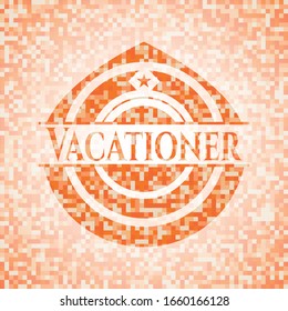 Vacationer orange mosaic emblem. Vector Illustration. Detailed.