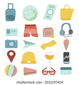 vacations and adventure doodle set collection of hand drawn