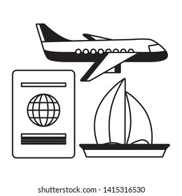 vacations airplane passport and sailing boat  vector illustration