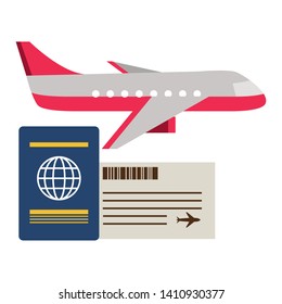 vacations airplane passport ticket travel vector illustration