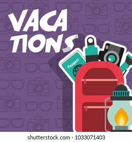 vacations backpack passport camera lanter postern