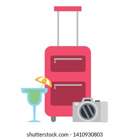 vacations bag cocktail and camera vector illustration