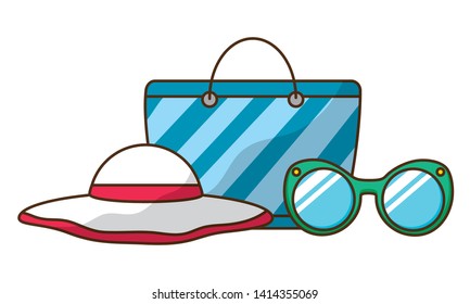 vacations bag hat and sunglasses vector illustration
