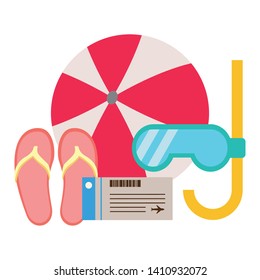 vacations ball sandals snorkel tickets vector illustration