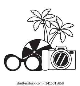 vacations ball sunglasses camera palms vector illustration
