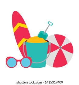 vacations ball surfboard bucket sunglasses vector illustration