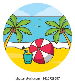 vacations beach palm sea ball bucket vector illustration