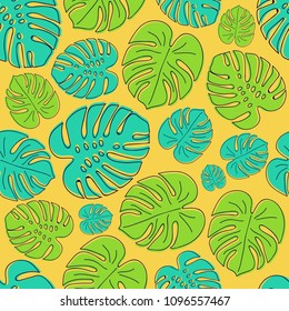 Vacations - concept of background with tropical leaves. Vector.
