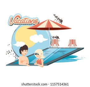 vacations couple in the pool icon vectorilustration