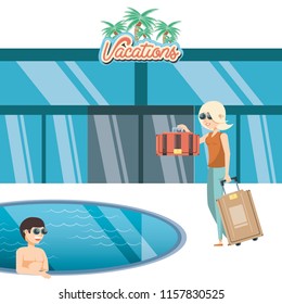 vacations couple in the pool travel vector ilustration