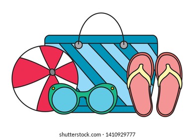 vacations handbag sandals sunglasses ball vector illustration