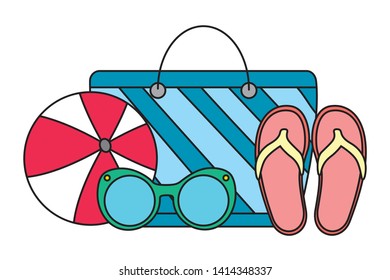 vacations handbag sandals sunglasses ball vector illustration