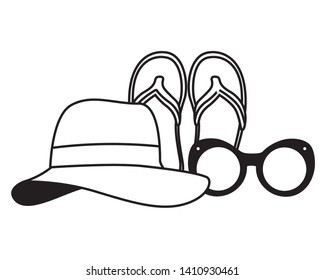 vacations hat sandals and sunglasses vector illustration