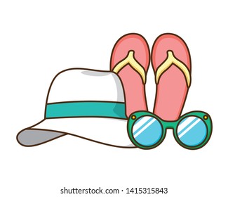 vacations hat sandals and sunglasses vector illustration