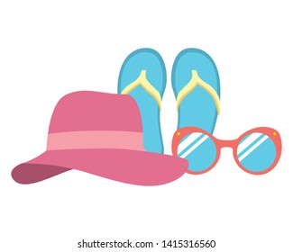 vacations hat sandals and sunglasses vector illustration