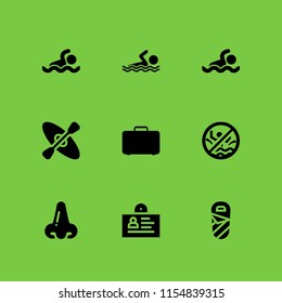 vacations icon. 9 vacations set with pass, swimming pool, breath and swim vector icons for web and mobile app