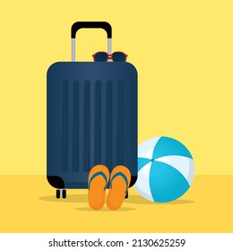 vacations illustration with suitcase and beach ball