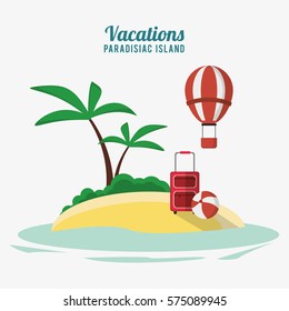 vacations paradisiac island airballoon bagagge and beach ball