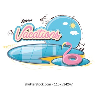 vacations place with pool scene icon vectorilustration