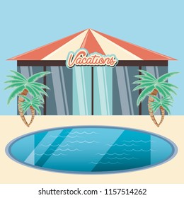 vacations place with pool scene icon vectorilustration