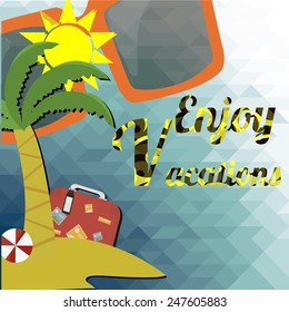 vacations poster, sun glasses and palms over texture background