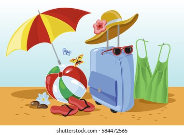 Vacations Seaside Beach Set Illustration