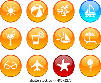 Vacations set of circle glossy icons.