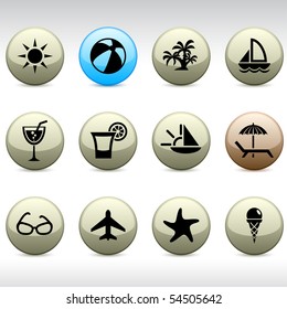 Vacations set of round glossy icons.