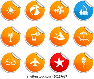 Vacations set of round glossy stickers.