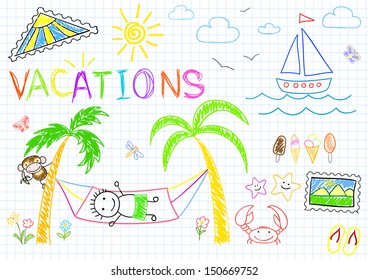 Vacations. Sketch on notebook page