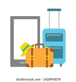 vacations smartphone bag suitcase and hat vector illustration