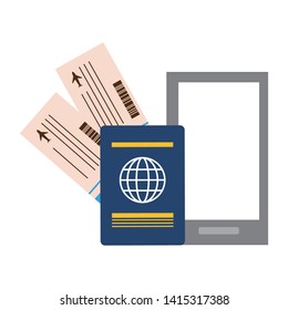 vacations smartphone passport air tickets vector illustration