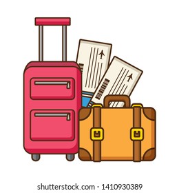 vacations suitcase bag and air tickets vector illustration