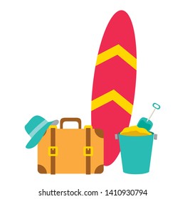 vacations suitcase bucket and hat vector illustration