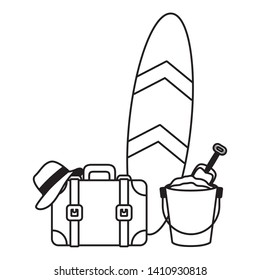 vacations suitcase bucket and hat vector illustration