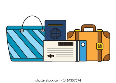 vacations suitcase handbag passport ticket vector illustration